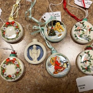 Set of 7 Handmade Round Slim Ceramic Christmas Ornaments